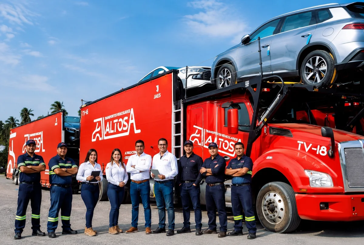 Equipo de Transporte Vehicular de los Altos frente a sus unidades